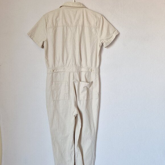 Outerknown S.E.A. Sea Jumpsuit Organic Cotton Linen Blend Button Natural Beige - Picture 8 of 14